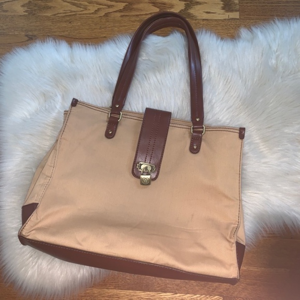 Etienne Aigner‎ canvas leather shoulder tote bag